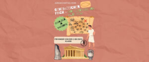 Abbildung des Flyers zum Jungschartag 2026 unter dem Motto "Geheimzeichen Fisch - eine Zeitreise ins alte Rom" am 14. Juni 2026 in Marburg für Kinder von der 2. bis zur 6. Klasse