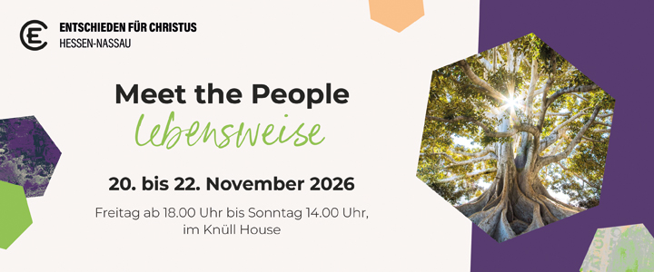Anmelden zu Meet the People 2026 Titelbild Meet the People 2026 "Lebensweise" vom 20. bis 22. November 2026, Freitag ab 18:00 Uhr bis Sonntag 14:00 Uhr, im Knüll House
